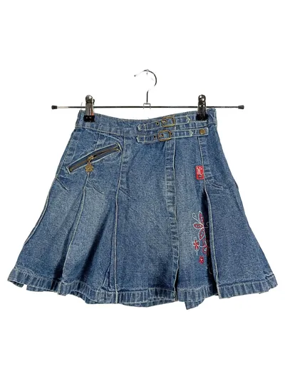 Yigga Mädchen Jeansrock Gr. 140 Blumen Stickerei Blau Denim