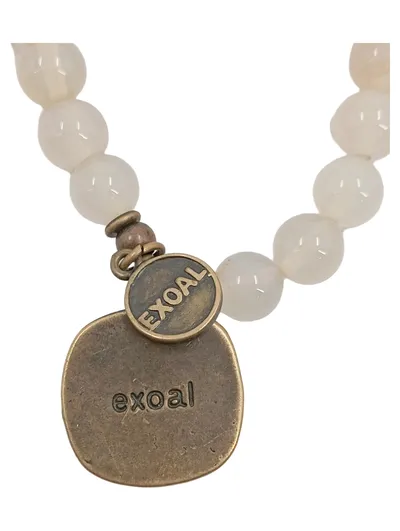 Exoal Damen Perlen Armband Halbedelstein Beige Bohemian Stil Alltag 23cm