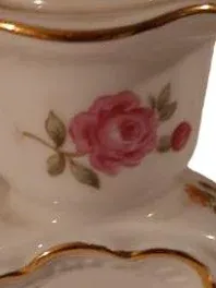 Weimar Porzellan Kerzenständer Rosendekor Goldrand 15cm Vintage