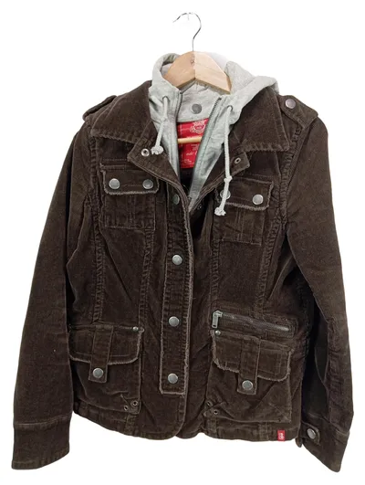 EDC by Esprit Damen Cordjacke Braun Kapuze Cord Jacke Gr. L 40