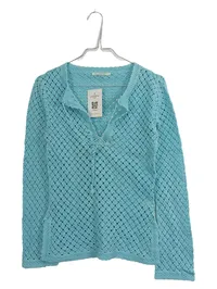 Banana Republic Damen Pullover Langarm Häkel Lochmuster Baumwolle Türkis S 1