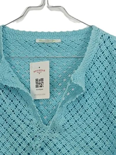 Banana Republic Damen Pullover Langarm Häkel Lochmuster Baumwolle Türkis S