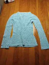 Banana Republic Damen Pullover Langarm Häkel Lochmuster Baumwolle Türkis S 3