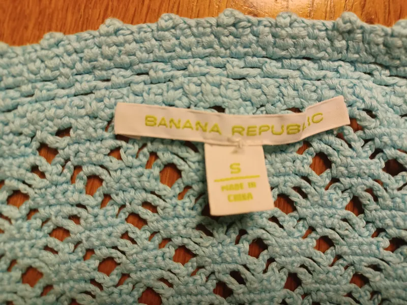 Banana Republic Damen Pullover Langarm Häkel Lochmuster Baumwolle Türkis S 5