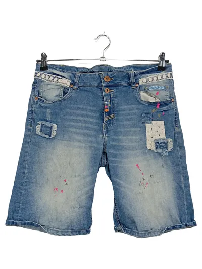 Denim 1982 Jeans Shorts Damen Gr. 42 Blau Patchwork Vintage Look