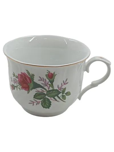 Domestic Victorian Rose Porzellan Tasse Weiß Blumenmuster Goldrand 250ml