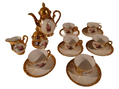 Royal Porzellan KPM Kaffeeservice Gold Rosen 15tlg 6 Pers. Luxus