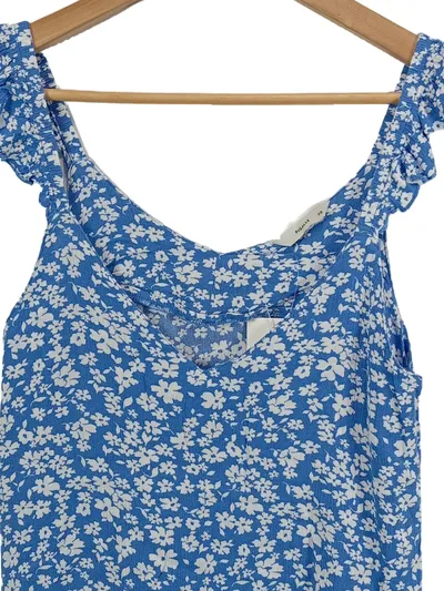 Pigalle Damen Top Blumenmuster Rüschen Ärmellos Blau Gr. XS