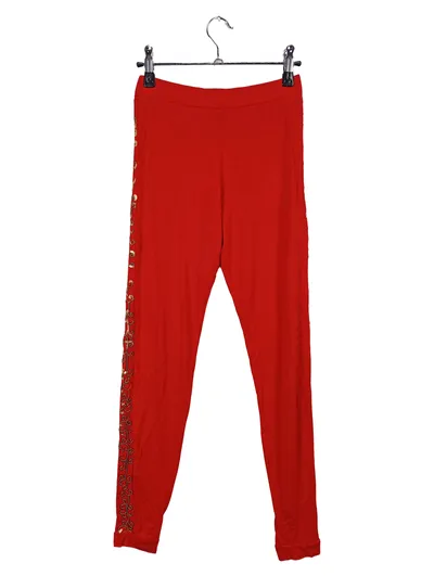 Pompöös Damen Leggings Rot Pailletten Glamourös Festlich Viskose Gr. 36 S