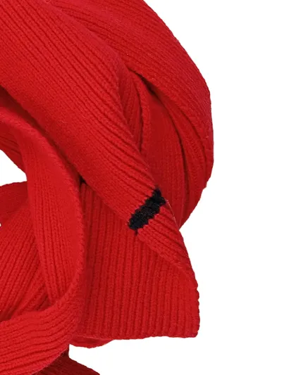 HUGO Herren Schal Schurwolle Rot Uni Rippstrick Modern 287cm