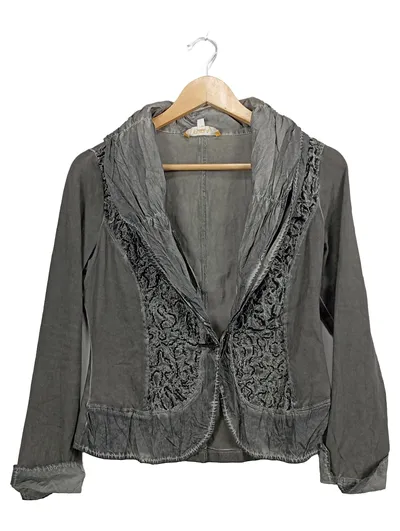 BiBA Damen Jacke Blazer Gr. 38 M Grau Vintage Spitze Polyester