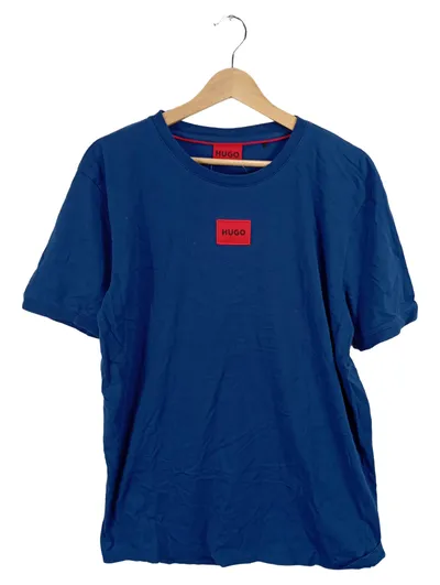 HUGO Herren T-Shirt Logo Patch Blau Gr. L Baumwolle Casual