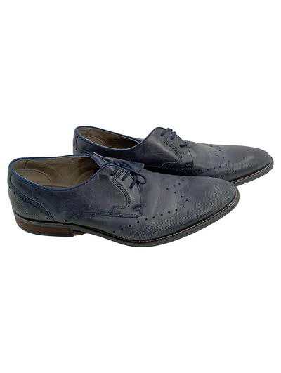 AM Shoe Company Derby Schnürschuhe Herren Leder Blau Lochmuster Gr. 43