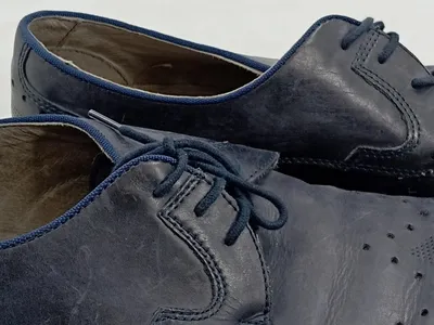 AM Shoe Company Derby Schnürschuhe Herren Leder Blau Lochmuster Gr. 43
