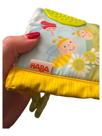 HABA Stoffbuch mit Beißring Bienen Blumenwiese Baby Fühlbuch Greifling