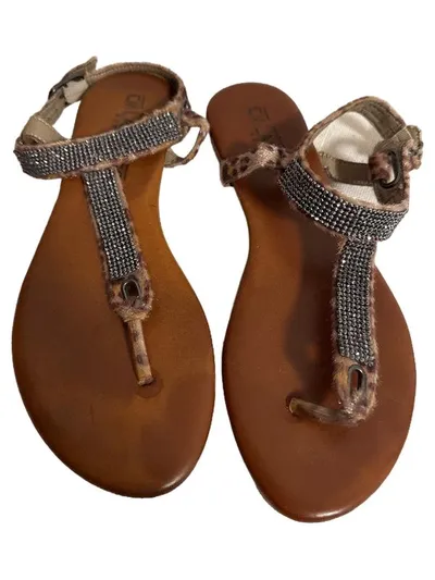 CM Laufsteg München Damen Sandalen Zehentrenner Leopard Strass Gr. 40 Braun
