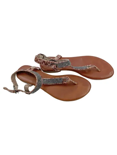 CM Laufsteg München Damen Sandalen Zehentrenner Leopard Strass Gr. 40 Braun