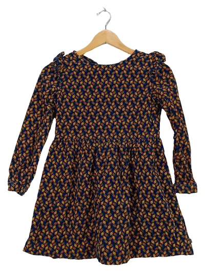 Okaïdi Mädchen Kleid Gr. 140 Langarm Blau Blumenmuster Baumwolle