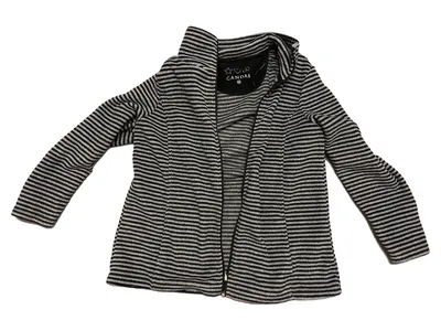 CANDA Damen Fleecejacke Gr. M grau schwarz gestreift Reißverschluss