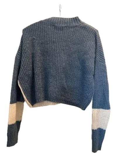 Terranova Damen Crop Pullover Strickpullover Blau Weiß Gr. M