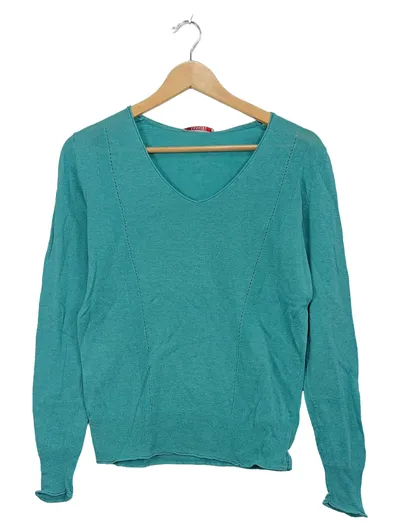 Camaïeu Damen Pullover V-Ausschnitt Türkis Gr. 38/M Langarm