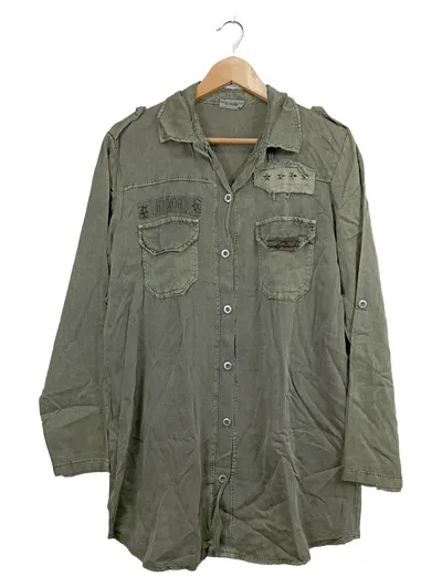 Sarah Damen Hemd Bluse Langarm Military Style Oliv Gr. XS 34