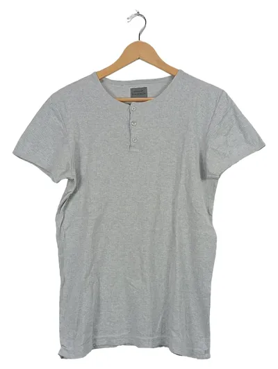 Schiesser Henley T-Shirt Herren Grau Rippstrick Baumwolle Gr. L
