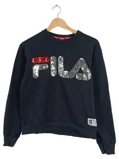 FILA Damen Pullover Sweatshirt Gr. S Logo Pailletten Schwarz Sportlich