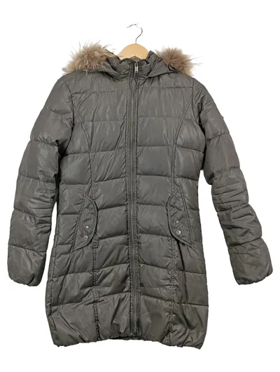 Bomboogie Damen Steppjacke Wintermantel Fellkragen Kapuze Grau Gr. S/36