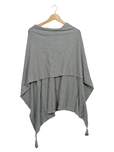 comma, Damen Poncho Strick Quasten Grau Meliert One Size Viskose