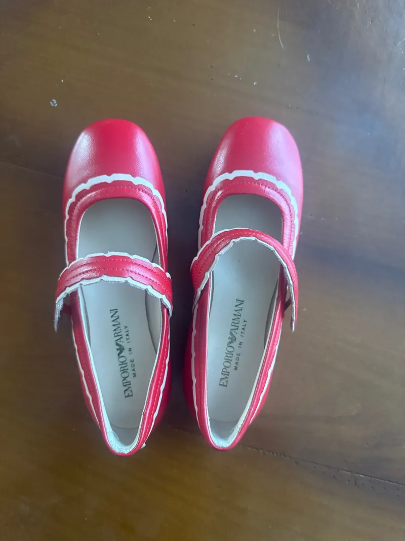 Emporio Armani Mädchen Ballerinas Rot Leder Mary Jane Gr. 28 Made in Italy 2
