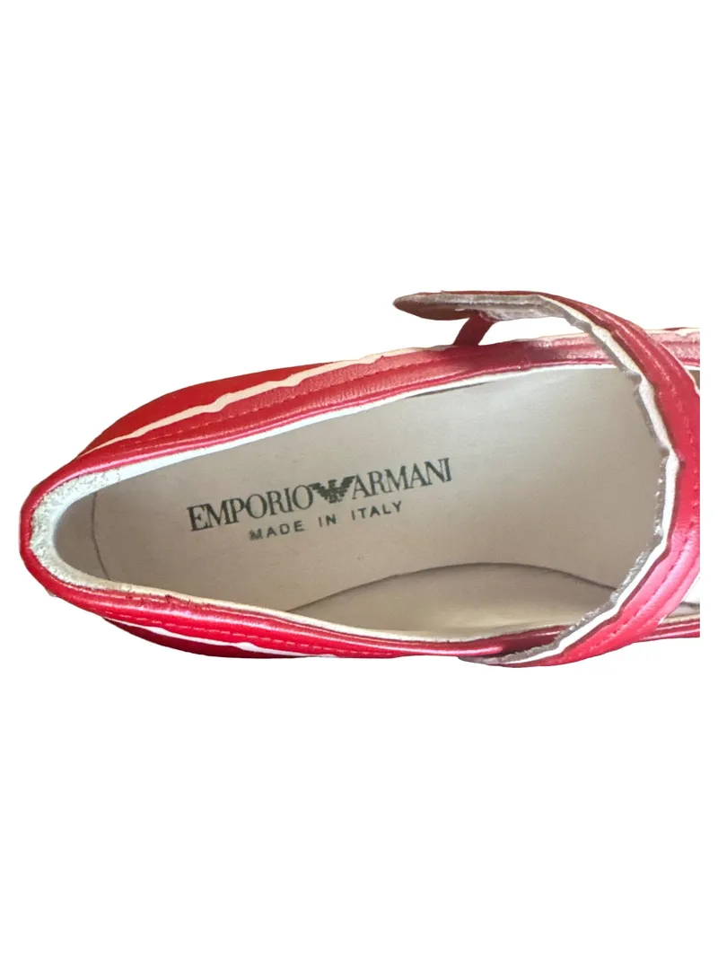 Emporio Armani Mädchen Ballerinas Rot Leder Mary Jane Gr. 28 Made in Italy 5