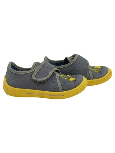 Superfit Hausschuhe Kinder Gr. 25 Grau Gelb Bagger Klettverschluss