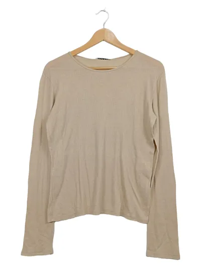 Anna Field Damen Langarmshirt Gr. L Beige Rippstrick Viskose Wolle