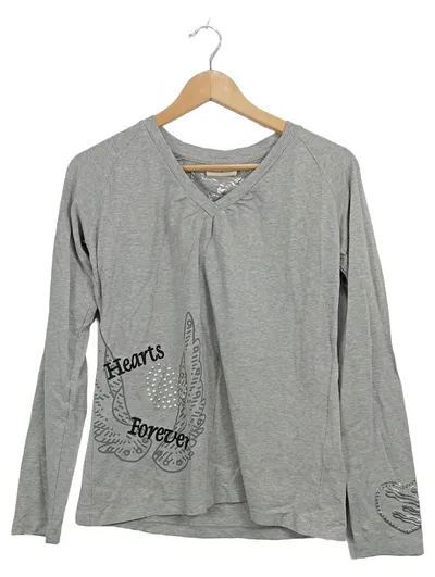 Lady M Damen Langarmshirt Gr. 42/XL Grau Flügel-Print Hearts Forever