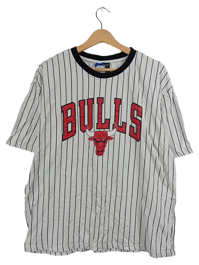 DeFacto NBA Chicago Bulls Fanshirt Herren Gr. M Weiß Nadelstreifen 1