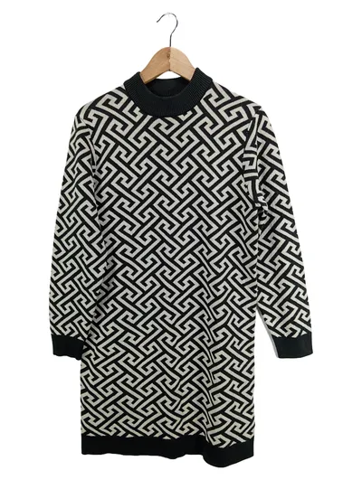 Pigalle Strickkleid Damen Gr. S Schwarz Weiß Geometrisch Muster