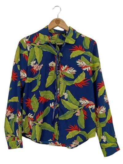 Freeman T. Porter Hemdbluse Damen M Tropisches Muster Blau Langarm