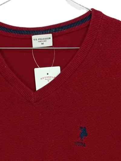 U.S. Polo Assn. Pullover Herren Rot Baumwolle V-Ausschnitt Gr. M