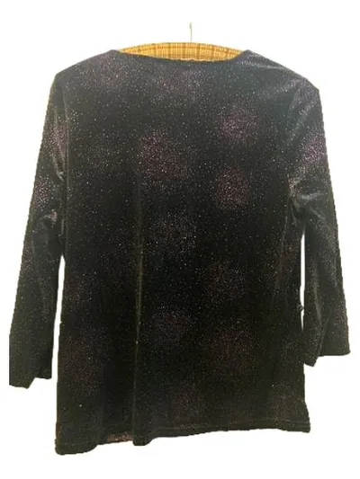 CANDA Damen Samt Top Glitzer Lila Gr. 44 V-Ausschnitt Elegant