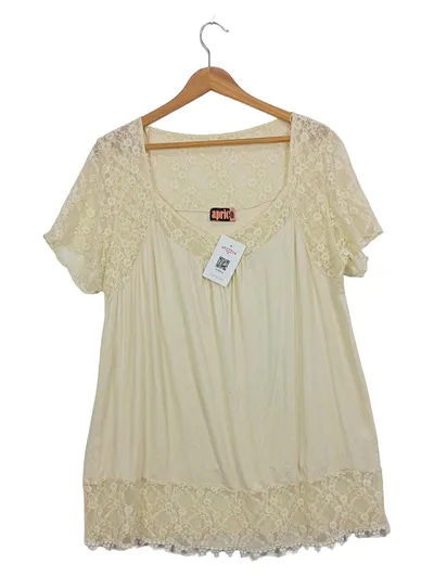 Aprico Damen Top Kurzarm Viskose Spitze Beige Gr. 50 3XL Freizeit