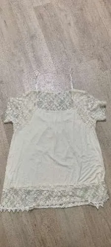 Aprico Damen Top Kurzarm Viskose Spitze Beige Gr. 50 3XL Freizeit