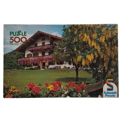 Schmidt Puzzle 500 Teile Alpenhaus Bauernhaus Blumen Landschaft Vintage