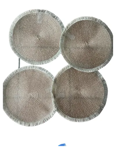 TCM Tchibo Platzset 4er Set rund beige Fransen 36cm Polyester