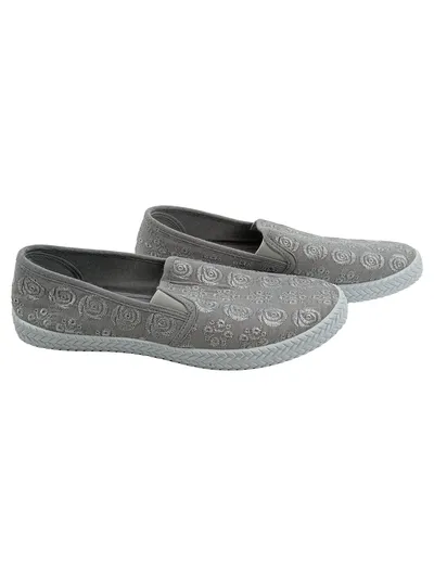 Casa Mia Damen Slipper Slip-On Blumenmuster Stickerei Grau Gr. 40