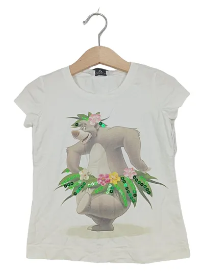 Monnalisa Kinder T-Shirt Gr. 98 Balu Dschungelbuch Pailletten Weiß