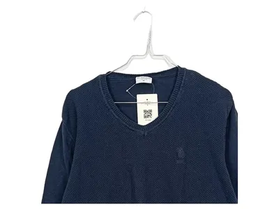 U.S. Polo Assn. Herren Pullover Strukturmuster Blau Gr. M Baumwolle