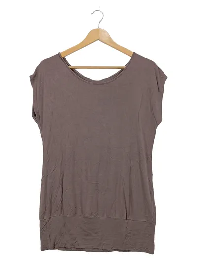 LASCANA Damen T-Shirt Gr. 40/42 Braun Viskose Basic Longshirt