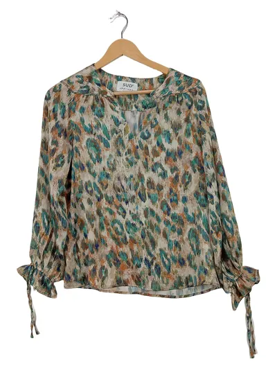 Sud Express Damen Bluse XS Bohemian Tierdruck Langarm Mehrfarbig