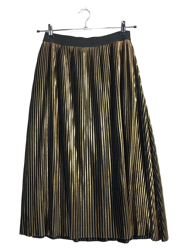 Cotton On Faltenrock Damen L Metallic Gold Gestreift Midirock Party 1